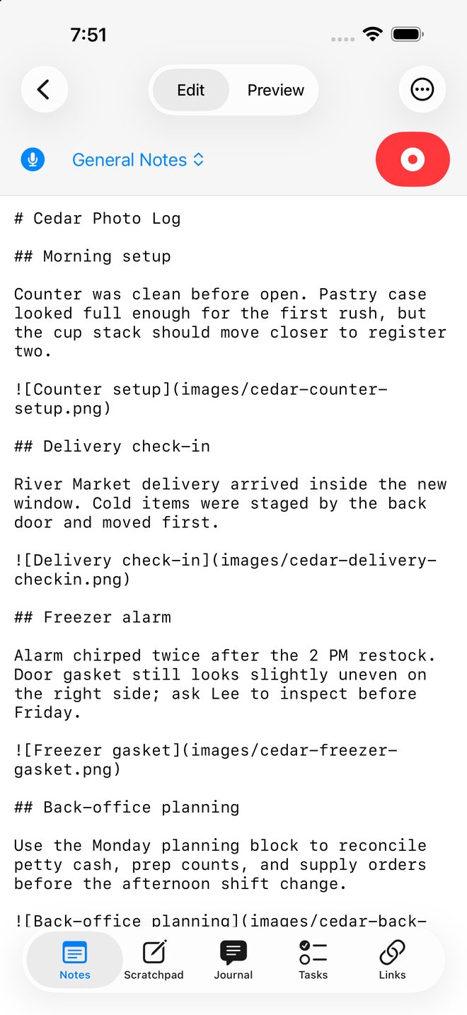 Markdown source showing photos linked from an images folder