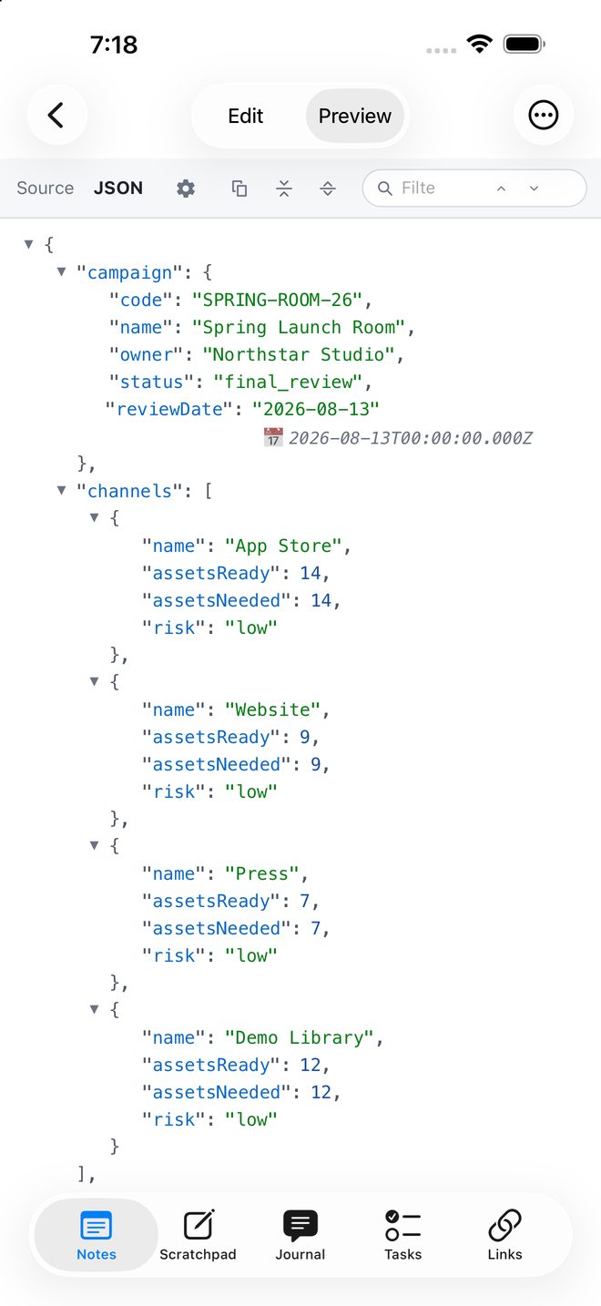 JSON rendered as a browsable tree