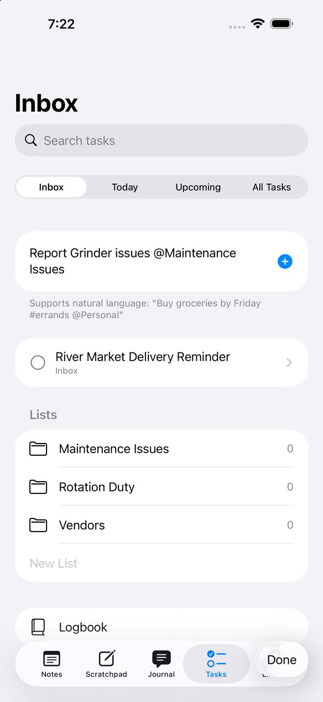 Tasks, natural‑language entry