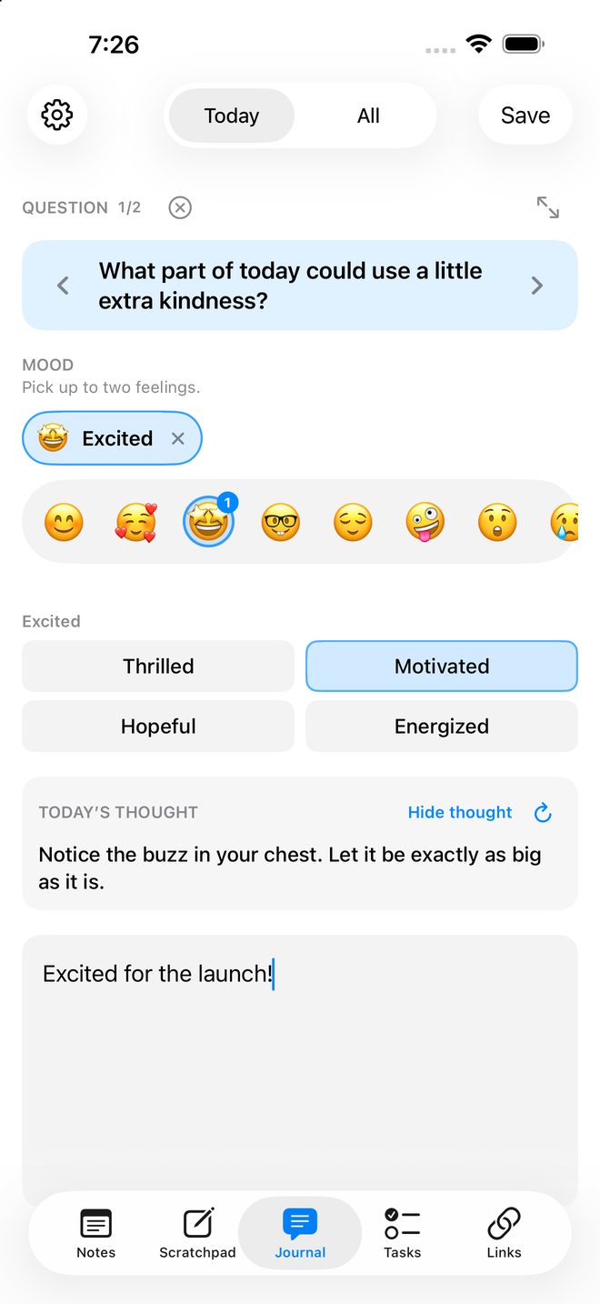 Journal prompt with the mood picker