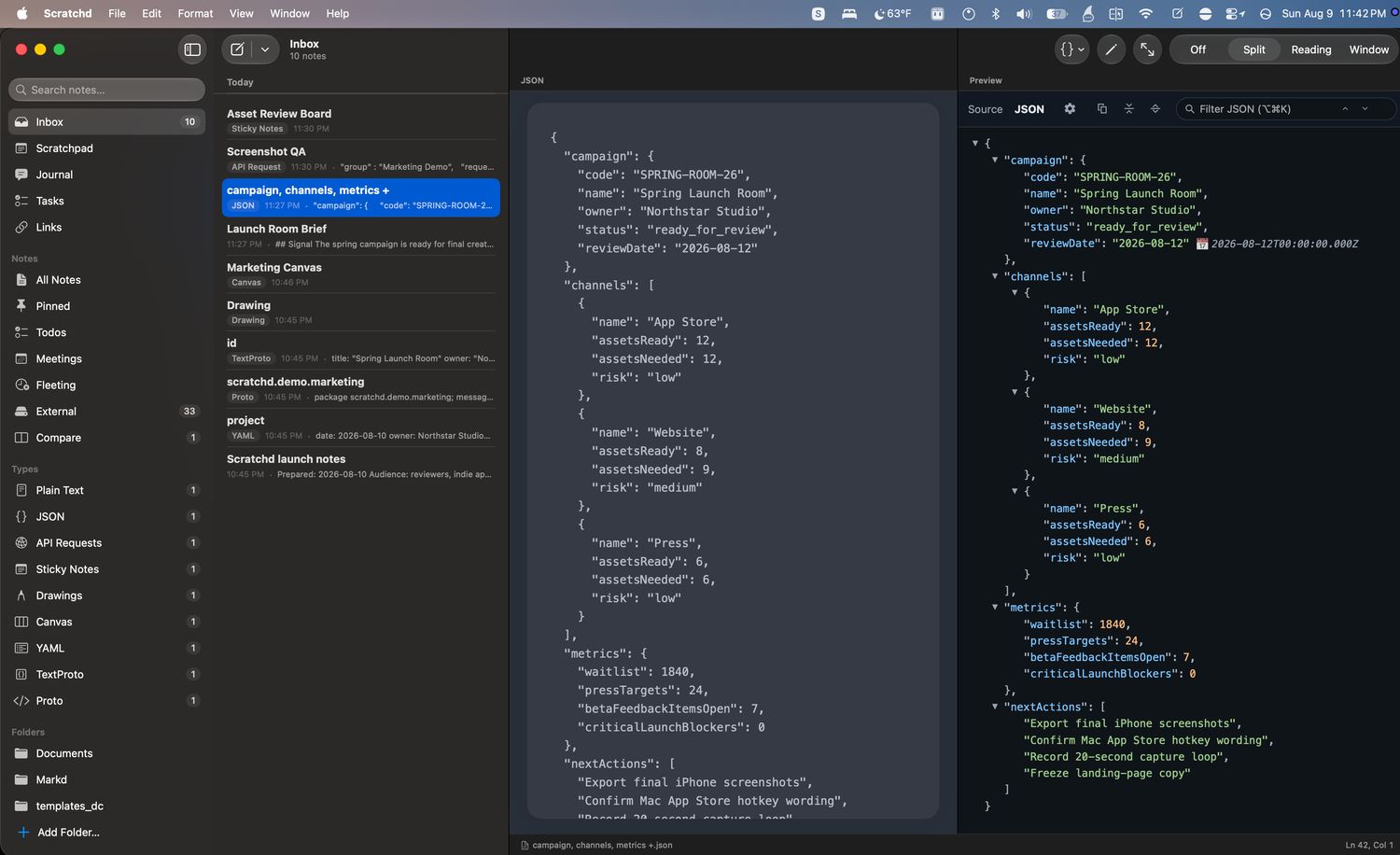 JSON source beside the rendered tree