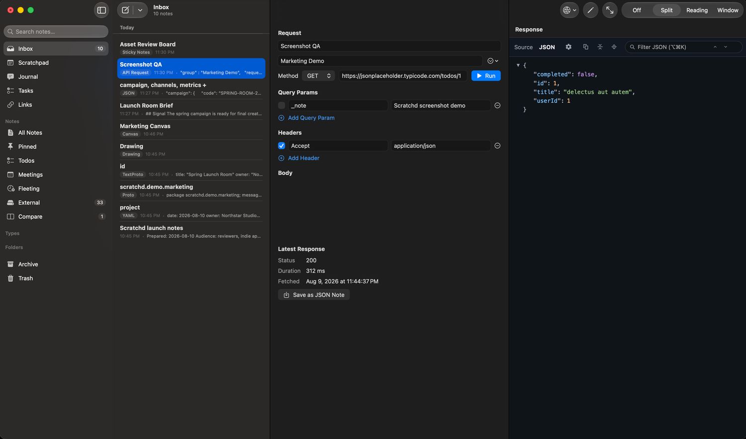 API request beside its response